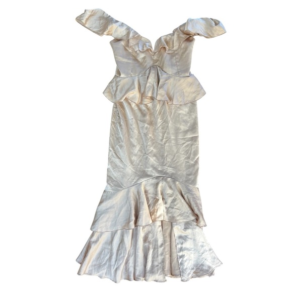 Show Me Your MuMu Reese Ruffle Bridesmaid Wedding Dress Champagne Size Medium - Picture 2 of 8